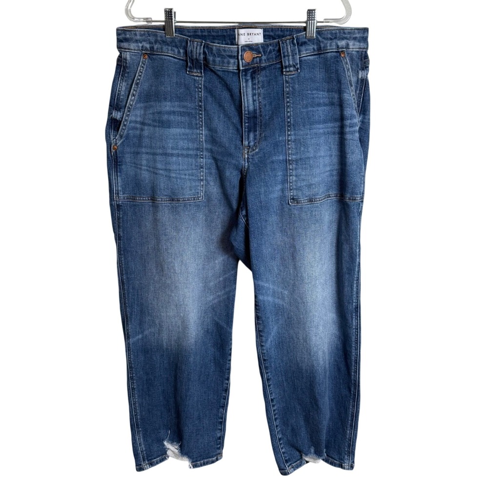 Lane Bryant High Rise Ankle Jeans 18 Medium Wash Distressed Hem A83827